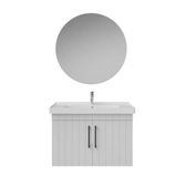 Creavit D20 80Cm Kapaklı Lavabo Dolabı Yuvarlak Ayna Takımı Beyaz Lake