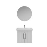 Creavit D20 Kapaklı Lavabo Dolabı Takımı Yuvarlak Ayna Beyaz Lake 65 cm