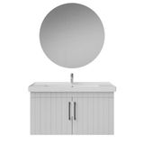 Creavit D20 Kapaklı Lavabo Dolabı Yuvarlak Ayna Takımı Beyaz Lake 100 Cm