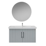 Creavit D20 Kapaklı Lavabo Dolabı Yuvarlak Ayna Takımı Gri Lake 100 Cm