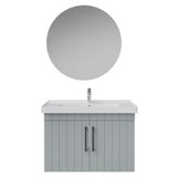 Creavit D20 Kapaklı Lavabo Dolabı Yuvarlak Ayna Takımı Gri Lake 80 Cm