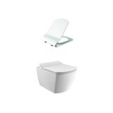 Creavit EG321-00CB00E-0000 Elegant Rim-Off Beyaz Kanalsız Asma Klozet + Creavit KC1103.01.0000E Elegant Droplast Yavaş Kapanan Beyaz Klozet Kapağı