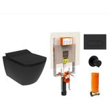 Creavit EG321 Elegant Kanalsız Siyah Asma Klozet + Siyah Klozet Kapaklı Kömür Karası + Mat Siyah Gömme Rezervuar Set