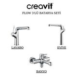 Creavit Flow Krom Lavabo-banyo-eviye Bataryası 3'lü Set Fl1500-fl2500-fl8500 Gri