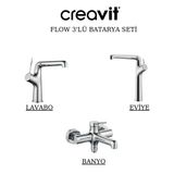 Creavit Flow Krom Lavabo-Banyo-Eviye Bataryası 3'Lü Set Fl1500-Fl2500-Fl8500