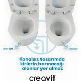 Creavit Free Beyaz Kanalsız Asma Klozet Fe322, Duroplast Yavaş Kapak, Terra Gömme Rezervuar