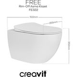 Creavit Free Kanalsız Asma Klozet FE322, Creavit Yavaş Kapak - Beyaz