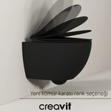 Creavit Free Kanalsız Kömür Karası Asma Klozet FE322, Creavit Free Duck Duroplast Yavaş Kapak - Mat Siyah