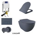 Creavit GR5001- FE320 5 Parça Basalt Mat Asma Klozet Gömme Rezervuar Seti