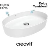 Creavit LP170 Loop 70 Oval Deliksiz Lavabo, 70X40 cm - Beyaz
