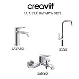 Creavit Lua Krom Lavabo-Banyo-Eviye Bataryası 3'Lü Set Lu1500-Lu2500-Lu8500