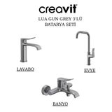 Creavit Lua Metalik Gri Lavabo-Banyo-Eviye Bataryası 3'Lü Set Lu1500gr-Lu2500gr-Lu8500gr
