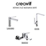 Creavit Ritmo Krom Lavabo-banyo-eviye Bataryası 3'lü Set Rt1500-rt2500-rt8500 Gri
