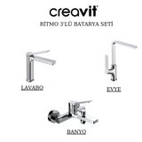 Creavit Ritmo Krom Lavabo-Banyo-Eviye Bataryası 3'Lü Set Rt1500-Rt2500-Rt8500