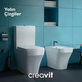 Creavit Solo Kanalsız Beyaz Duvara Sıfır Klozet Takımı So361, Creavit Solo Duroplast Yavaş Kapak