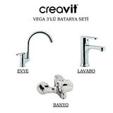 Creavit Vega Krom Lavabo-banyo-eviye Bataryası 3'lü Set Vg1840-vg2840-vg8640 Gri