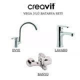 Creavit Vega Krom Lavabo-Banyo-Eviye Bataryası 3'Lü Set Vg1840-Vg2840-Vg8640