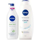 Creme Soft Kremsi Dokunuş Duş Jeli 750ML ve Aloe Vera Derinlemesine Nemlendirici Vücut Losyonu 40