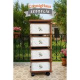 CremigHaus Ahşap Sebzelik Geleneksel Tasarım Kare 4 x 5 lt Kapasiteli Beyaz Mermer Desenli