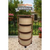 CremigHaus Ahşap Sebzelik Geleneksel Tasarım Yuvarlak Akça Desenli 4 x 5 Kg Kapasiteli Hazır Gönderim