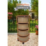 CremigHaus Ahşap Sebzelik Geleneksel Tasarım Yuvarlak Ihlamur Desenli 4 x 5 Kg Kapasiteli Hazır Gönderim