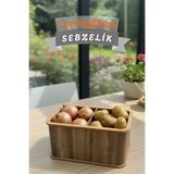 Cremighaus Geleneksel Tasarım Kapaklı Büyük Ahşap Sebzelik Dikdörtgen Kemençe Desenli