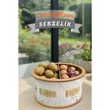 Cremighaus Geleneksel Tasarım Kapaklı Büyük Ahşap Sebzelik Oval Mermer Desenli