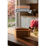 Cremighaus Geleneksel Tasarım Kapaklı Büyük Ekmeklik Altıgen Ahşap Ekmek Sepeti Kemençe Desenli