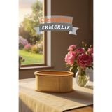 Cremighaus Geleneksel Tasarım Kapaklı Büyük Ekmeklik Oval Ahşap Ekmek Sepeti Akça Desenli