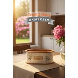 Cremighaus Geleneksel Tasarım Kapaklı Büyük Ekmeklik Oval Ahşap Ekmek Sepeti Mermer Desenli
