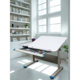 Creo Mobili Genç Çalışma Masası, Yükseklik ve Eğim Ayarlı Masa - 130x70 Cm, Beyaz/Mavi - Vega Standart - 130 x 70 x 75 cm
