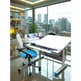 Creo Mobili Liseli Ders Çalışma Masası Yükselik Ayarlı Masa + Sandalye - Ekru/Mavi - Vega Advanced - 130x70
