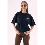 CrepTekstil Crep Kadın Brooklyn New York Kabartma Baskılı Bisiklet Yaka Kısa Kollu T-Shirt – Oversize Fit %100 P