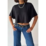 CrepTekstil Crep Kadın Oversize Crop Tişört Viskon Likralı Süprem Salaş Basic T-shirt