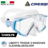 Cressi Liberty Triside 3 Windows Dalış Maskesi - Şeffaf Buz Mavisi
