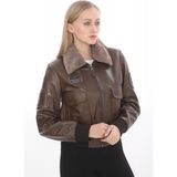 Crew Turk CAT3B (Koyu Kahve) Derı Kadın Pılot Montu - 2XL