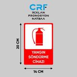 CRF Reklam Promosyon Matbaa Metal Yangın Cihazı Iş Güvenliği Uyarı Levhası 14X20 cm Arkası Yapışkanlı - Gümüş
