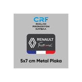 CRF Renault Yeni Logolu Sports Fransa Bayrak Metal Plaka Karbon Fiber Desenli 5x7 cm Arkası Yapışkanlı
