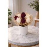 Crimson Noir Masion-Velvet Rose Serisi Premium Dekoratif Mum Aranjmanı - Kırmızı - Beyaz