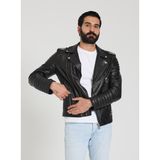 Cripp Erkek Siyah Biker Deri Ceket - 48