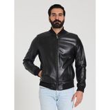 Cripp Erkek Siyah Bomber Deri Ceket - 48