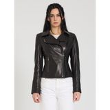 Cripp Kadın Siyah Biker Deri Ceket - 01-Siyah - 40