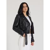 Cripp Kadın Siyah Biker Oversize Deri Ceket - 01-Siyah - 46