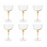 Cristal Şampanya Kadehi, Eden Modeli, Cam, Somon Pembesi Bacak, 10.5x17 cm, 6'lı Set