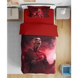 Cristiano Ronaldo 3D Dijital Baskılı Tek Kişilik Erkek Çocuk Nevresim Takımı Genç Nevresim Takımı (Kırmızı)