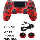 Crk Tech Playstation 4 Dualshock Yeni Nesil V2 Gamepad + 1.5 mt Şarj Kablo + 1 Çift Analog Başlığı - Kırmızı Kamuflaj