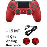 Crk Tech Playstation 4 Dualshock Yeni Nesil V2 Gamepad + 1.5 mt Şarj Kablo + 1 Çift Analog Başlığı - Kırmızı