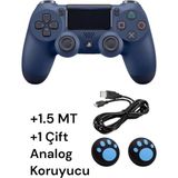 Crk Tech Playstation 4 Dualshock Yeni Nesil V2 Gamepad + 1.5 mt Şarj Kablo + 1 Çift Analog Başlığı - Lacivert