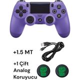 Crk Tech Playstation 4 Dualshock Yeni Nesil V2 Gamepad + 1.5 mt Şarj Kablo + 1 Çift Analog Başlığı - Mor