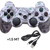 Crk Tech Ps3 Dual-Shock Gamepad Yeni Nesil Kol Kamuflaj Desenli Controller Oyun Kolu Ps3 + Pc + 1.5 mt Şarj Kablosu - Beyaz